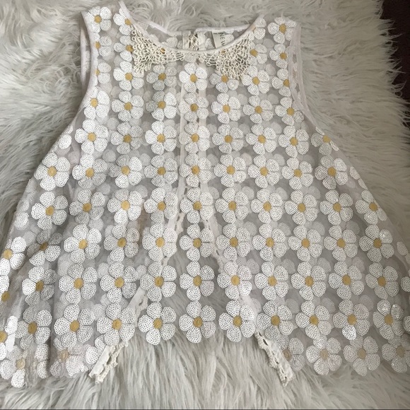 Free People Tops - Free People New Romantics White Daisy Sequin Tank